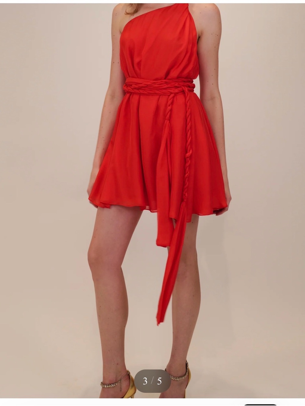 Azeeza One-Shoulder Red Mini Dress with Braided Sash